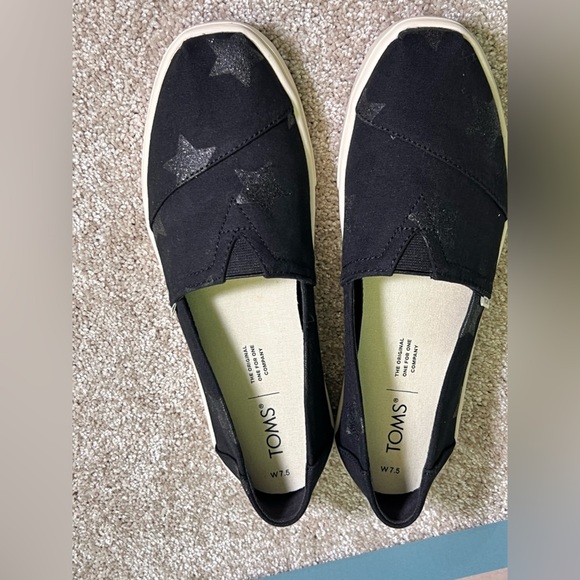 TOMS Alpargata Cupsole Black Glitter Stars Print - Picture 2 of 8